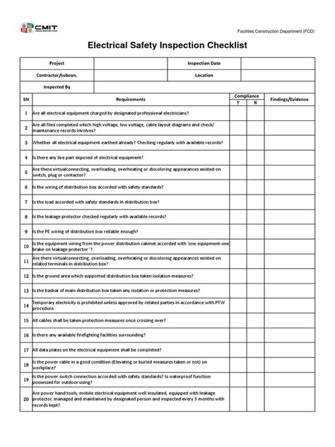 electrical wiring checklist pdf